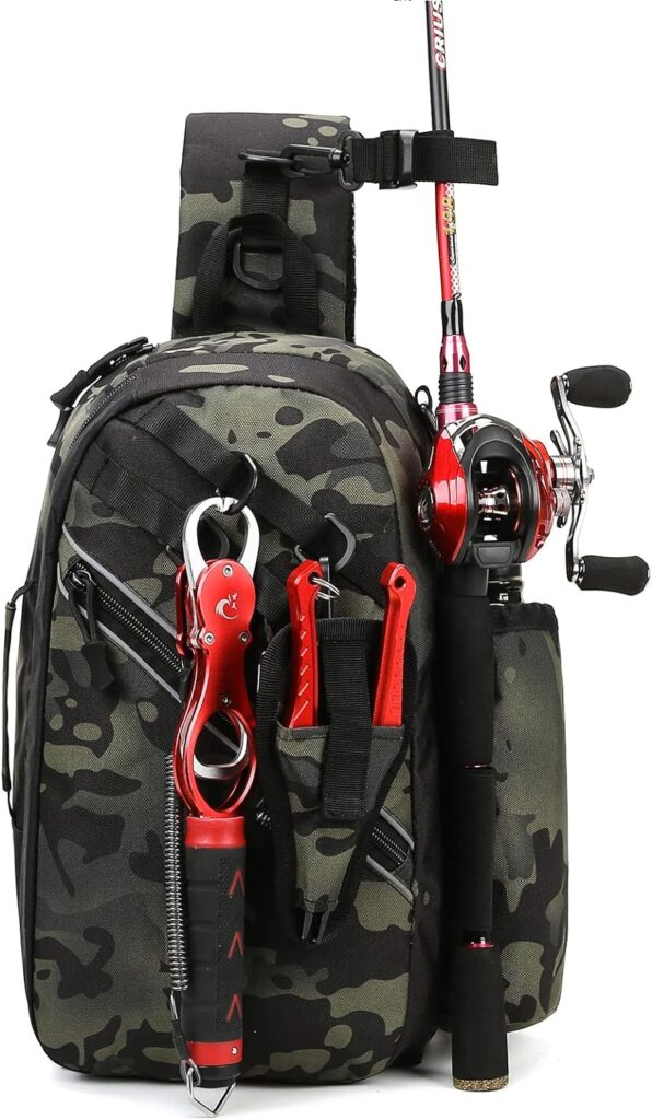 Sac à Dos De Pêche 2 En 1 BlesMaller 25L Avec Support Canne - Sac Tactique Multifonction Pour Randonnée, Camping, Pêche (23x20x37 Cm)